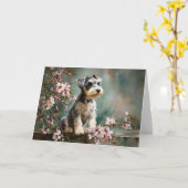 Carte Schnauzer Puppy Among Spring Cherry Blossoms (Fleur jaune)