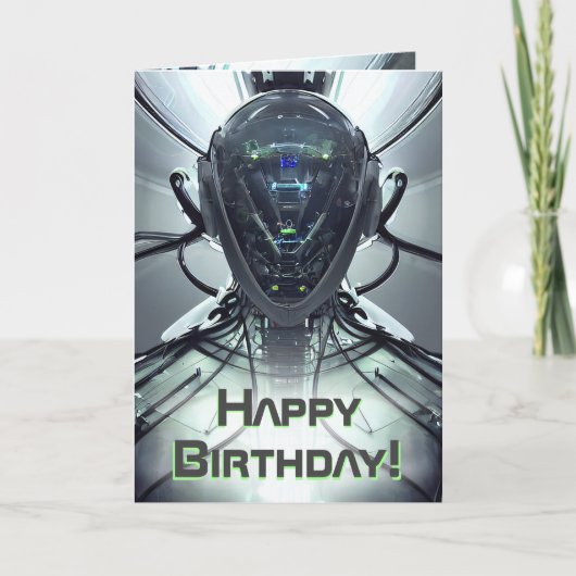 Carte Sci-Fi Cyber Droid Fighter Pilot Anniversaire (Devant)