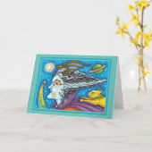 Carte SCI FI SPACE WITCH & COMET CAT HALLOWEEN Vide (Fleur jaune)