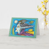 Carte SCI FI SPACE WITCH & COMET CAT HALLOWEEN Vide (Fleur jaune)