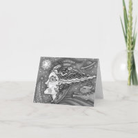 SCI FI SPACE WITCH & COMET CAT HUMOUR NOIR / WHT B