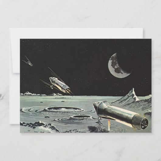 Carte Science-fiction vintage, Fusées spatiales Lune Pla (Devant)
