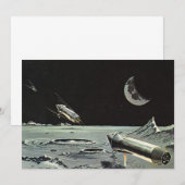 Carte Science-fiction vintage, Fusées spatiales Lune Pla (Devant / Derrière)