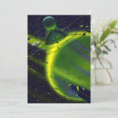 Carte Science-fiction vintage Planète verte avec vaissea (Debout devant)