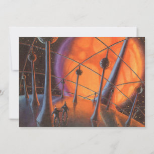 Carte Science-fiction vintage, soleil orange et extrater