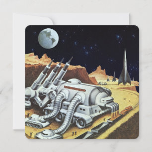 Carte Science-fiction vintage, Station spatiale sur la L