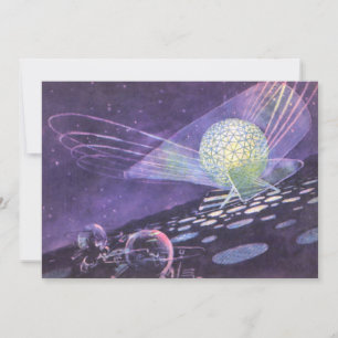 Carte Science-fiction vintage, un globe lumineux avec de