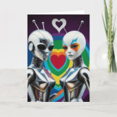 Carte SciFi Female Robots in Love Rainbow Heart (Devant)