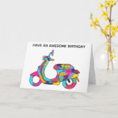 Carte Scooter électrique couleur arc-en-ciel Anniversair (Fleur jaune)