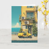 Carte Scooter jaune au bord de la mer (Fleur jaune)