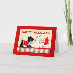 Carte Scottie Dog Black and White Happy Holidays