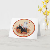 Carte Scottie & Westie Feuilles mortes (Fleur jaune)