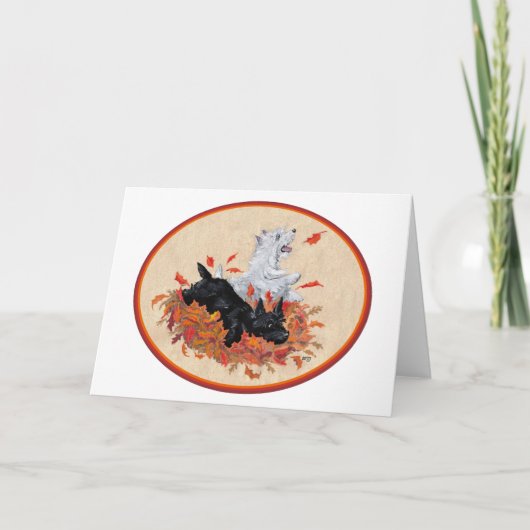 Carte Scottie & Westie Feuilles mortes (Devant)