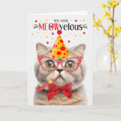 Carte Scottish Fold Cream Cat MEOWvelous Anniversaire (Fleur jaune)