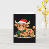 Carte Scottish Highland Cow Christmas Lights Xmas Party (Fleur jaune)