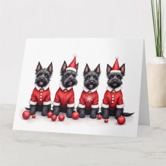 Carte Scottish Terrier Christmas Dress Santa Hat (Devant)
