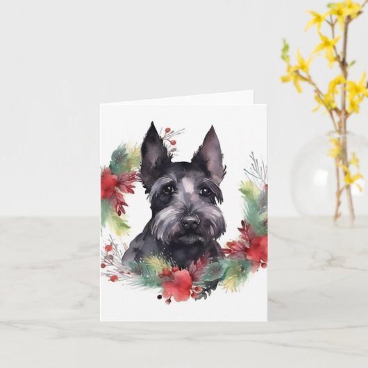 Carte Scottish Terrier Christmas Wreath Festive Pup (Fleur jaune)