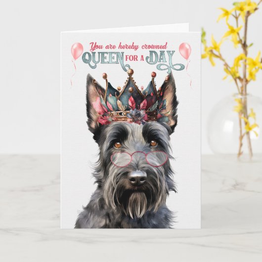 Carte Scottish Terrier Queen pour une journée d'annivers (Fleur jaune)