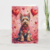 Carte Scottish Terrier Valentine Dog Sitting with Hearts (Devant)
