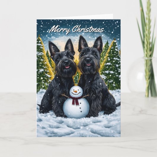 Carte Scottish Terriers et Noël des Snowman (Devant)