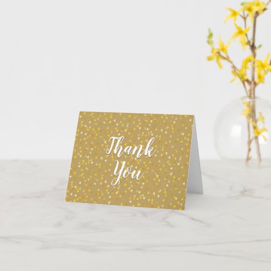 Carte Script Cœurs Dorés Merci (Fleur jaune)