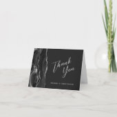 Carte Script d'agate d'argent noir Mariage foncé Merci (Devant)