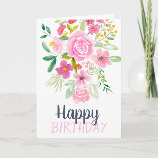 Carte Script d'anniversaire d'aquarelle florale pastel d (Devant)