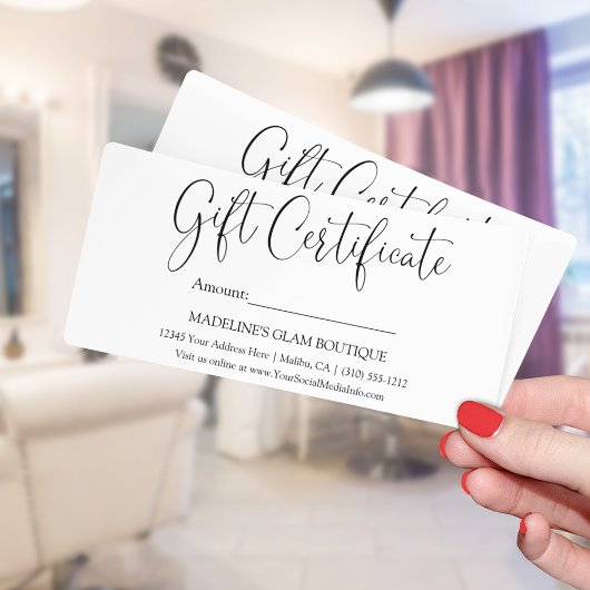 Carte Script de calligraphie Certificat cadeau d'affaire