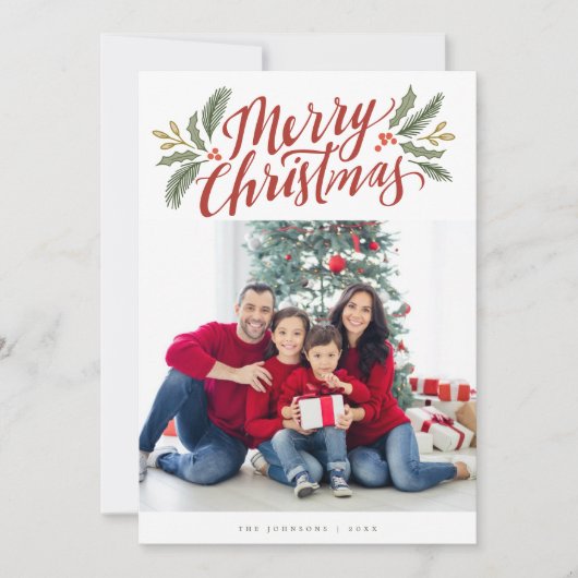 Carte Script de Noël et vert vacances multi-photo (Devant)