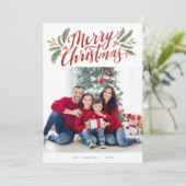 Carte Script de Noël et vert vacances multi-photo (Debout devant)