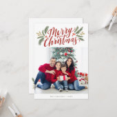 Carte Script de Noël et vert vacances multi-photo (Devant/Arrière en situation)