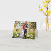 Carte Script de pinceau moderne Mariage Photo Love Merci (Fleur jaune)