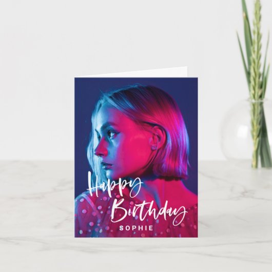 Carte Script décontracté et photo | Joyeux anniversaire (Devant)