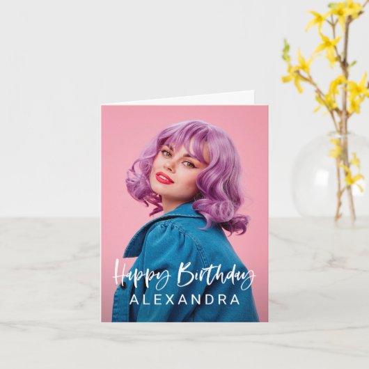 Carte Script Décontracté moderne et photo | Joyeux anniv (Fleur jaune)