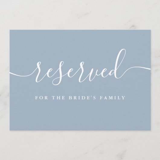 Carte Script Dusty Blue Mariage Réservé Chaise Connexion (Devant)