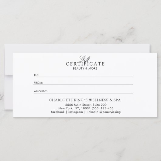 Carte Script élégant | Certificat cadeau d'entreprise (Dos)