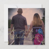 Carte Script Enregistrer la date Photo Faux Swirl Black (Devant)