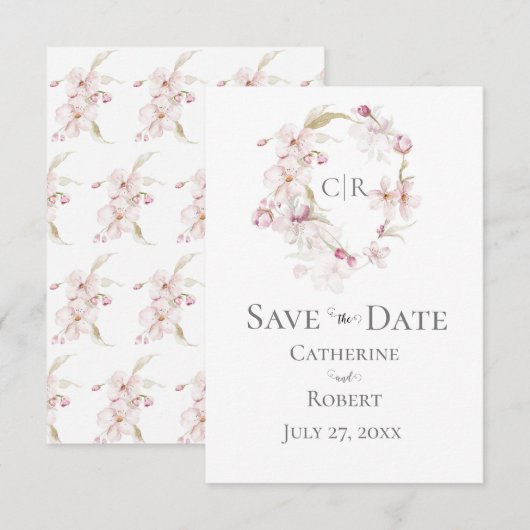 Carte Script floral rose Pastel Mariage Enregistrer la d (Devant / Derrière)
