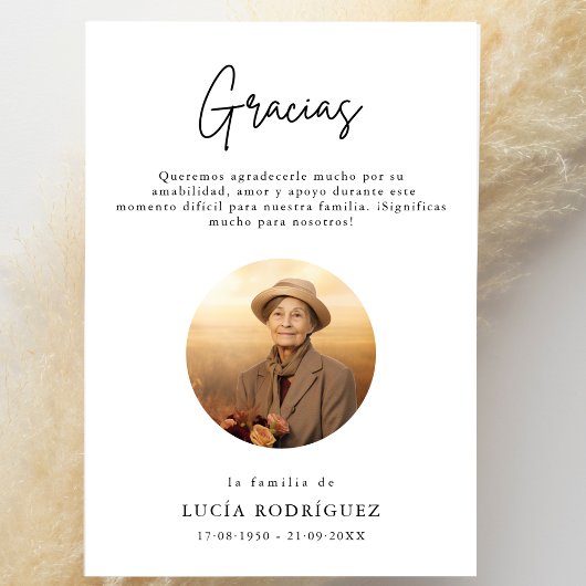 Carte Script Gracias espagnol funérailles Merci photo
