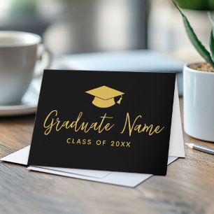 Carte Script Grad Name avec Casquette - Graduation Black