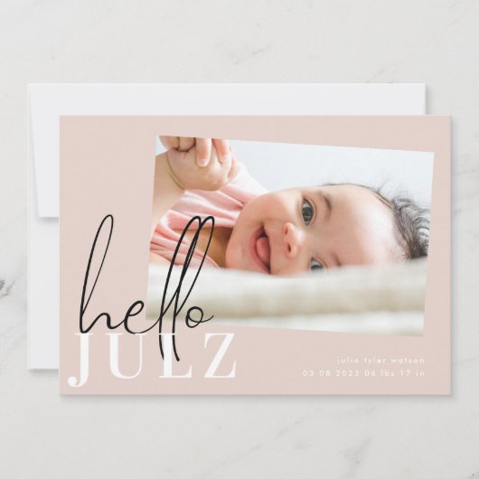 Carte Script Hello Nom Black Minimalist Photo Baby (Devant)