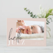 Carte Script Hello Nom Black Minimalist Photo Baby (Debout devant)