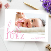 Carte Script Hello Nom Pink Minimalist Photo Bébé Naissa