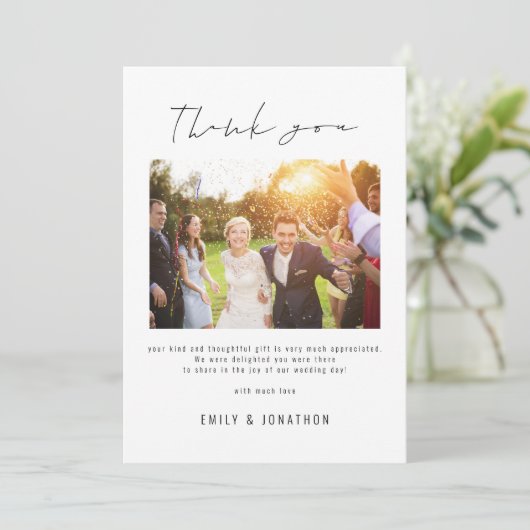 Carte Script informel photo QR Code Mariage Merci (Debout devant)