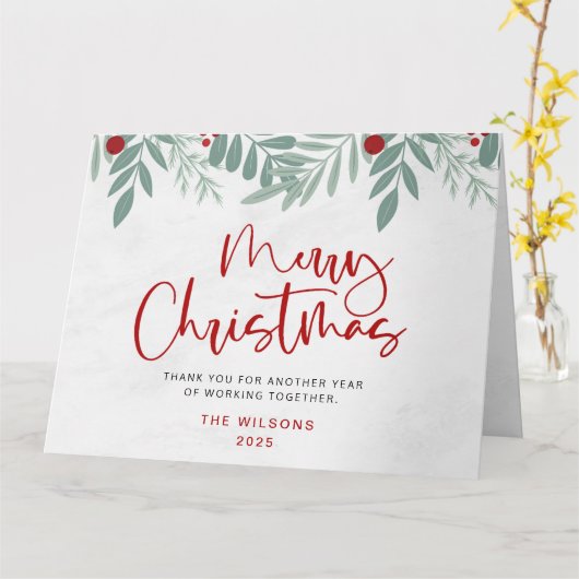 Carte Script Joyeux Noël Rouge Et Vert Botanique (Fleur jaune)