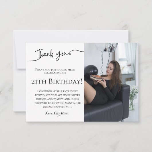 Carte Script minimaliste 21e anniversaire merci (Devant)