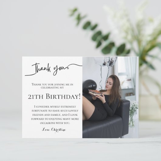 Carte Script minimaliste 21e anniversaire merci (Debout devant)