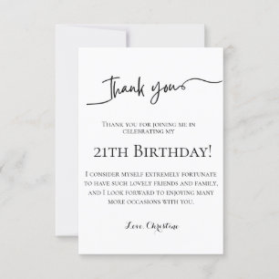 Carte Script minimaliste 21e anniversaire merci