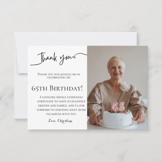 Carte Script minimaliste 65e anniversaire merci (Devant)