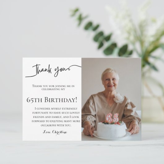 Carte Script minimaliste 65e anniversaire merci (Debout devant)